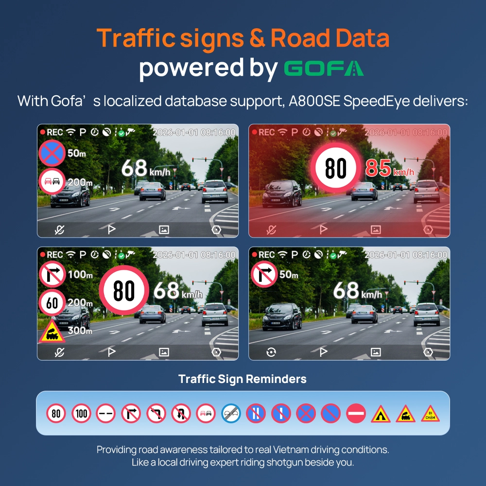Cảnh báo giao thông trên 70mai A800se Speedeye