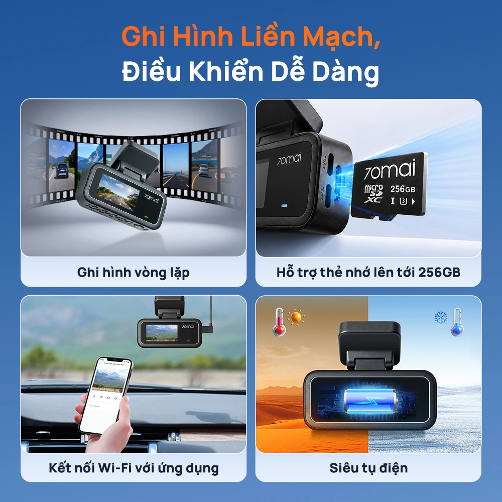 70mai A410 Neo kết nối điện thoại dễ dàng qua ứng dụng 70mai 