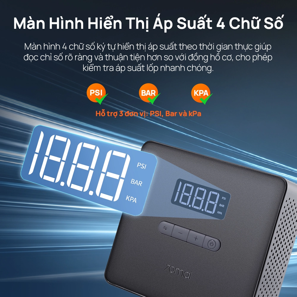 Bơm lốp ô tô 70mai TP10 6 Hiển thị áp suất lốp theo thời gian thực rõ ràng