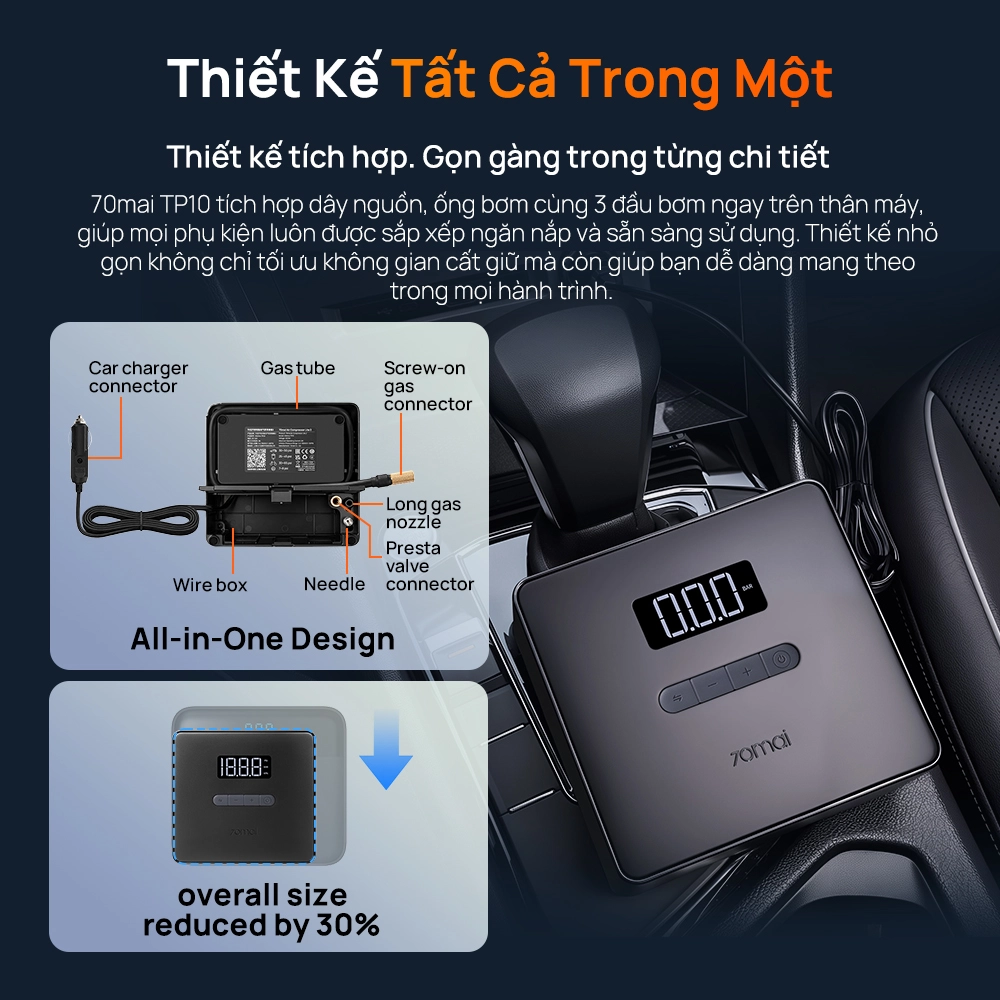 Bơm lốp ô tô 70mai TP10 7 Thiết kế nhỏ gọn